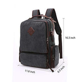 TELOSPORTS Vintage Backpack for Men Black Canvas Laptop School Backpack College Bookbag Multipurpose Travel Vegan Rucksack Daypack Computer Bag Fits